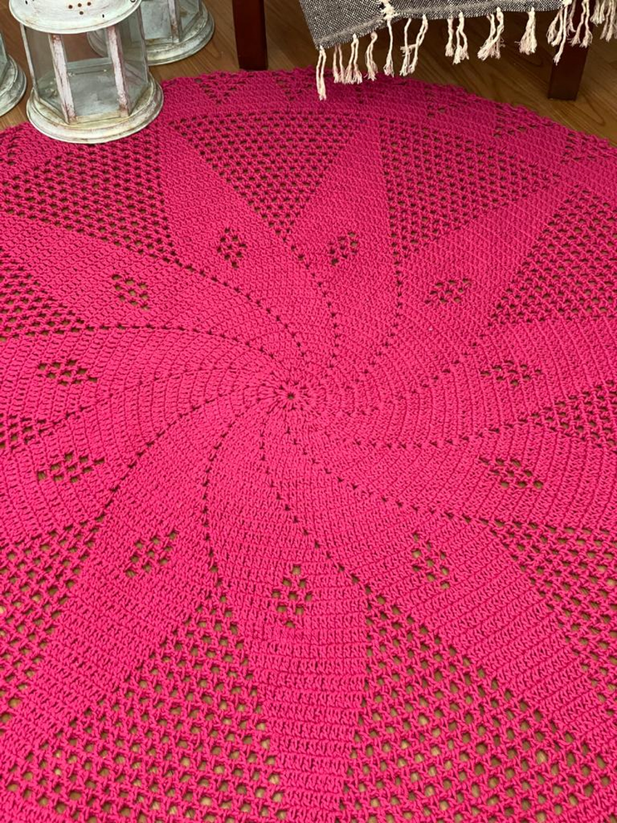 Tapetes de Crochê Redondo Rosa - Crochê Vitória