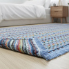 Tapete Beira Cama de Tear Xadrez 1.40m X 70cm Azul Claro C/Colorido