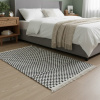 Tapete Beira Cama de Tear Xadrez 1.40m X 70cm Marrom C/Mesclado Preto