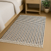 Tapete Beira Cama de Tear Xadrez 1.40m X 70cm  Preto e Mostarda
