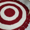 Tapete de Crochê Redondo Rendado - Crú C/ Vermelho Queimado - 95cm Diametro - Produto Feito a Mão