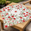 Toalha Centro de Mesa Quadrada Bordada Branco C/Flores Vermelhas  85x85cm