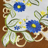 Toalha Centro de Mesa Quadrada Bordada Flores Azul C/Verde