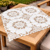 Toalha Centro de Mesa Quadrada Bordada Flores Primavera Branco C/Cinza 85x85cm