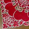Toalha Centro de Mesa Quadrada Bordada Flores Vermelho C/Prata 85x85cm