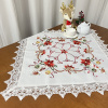 Toalha de Chá Natalina Bordada com Barrado em Guippir Branca Floral Vermelho 85x85cm