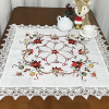 Toalha de Chá Natalina Bordada com Barrado em Guippir Branca Floral Vermelho 85x85cm
