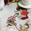 Toalha de Chá Natalina Bordada com Barrado em Guippir Branca Papai Noel 85x85cm