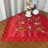 Toalha de Chá Natalina Bordada com Barrado em Guippir Vermelho Papai Noel II 85x85cm