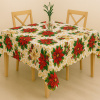 Toalha de Mesa Natalina em Cetim Estampa C/Floral Vermelho e Branco 1,40m x 1,40m