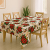 Toalha de Mesa Natalina em Cetim Estampa C/Floral Vermelho e Branco 1,40m x 2,10m