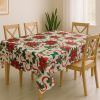 Toalha de Mesa Natalina em Cetim Estampa Floral C/Laços Vermelho 1,40m x 2,10m