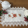 Toalhinha de Bandeja Natalina Bordado C/Guippir Branca Flor Vermelha