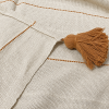 Xale em Tear Cru com Pompom em Bege 1,30m x 1,40m