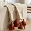 Xale em Tear Cru com Pompom em Terracota 1,30m x 1,40m
