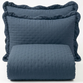 Cobre Leito Casal Padrão Percal 300 Fios Toque de Pluma Dupla Face Bold 03 Peças - Azul