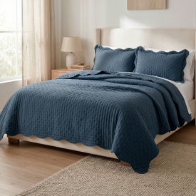 Cobre Leito Casal Padrão Percal 300 Fios Toque de Pluma Dupla Face Bold 03 Peças - Azul