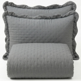 Cobre Leito Casal Padrão Percal 300 Fios Toque de Pluma Dupla Face Bold 03 Peças - Chumbo