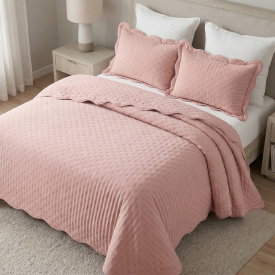 Cobre Leito Casal Padrão Percal 300 Fios Toque de Pluma Dupla Face Bold 03 Peças - Rosê