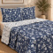 Kit Cobre Leito Queen Percal 300 Fios Dupla Face Confort Print 03 Peças - Floral Jeans