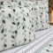 Kit Cobre Leito Queen Percal 300 Fios Dupla Face Confort Print 03 Peças - Galhos Verdes C/ Listrado
