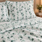 Kit Cobre Leito Queen Percal 300 Fios Dupla Face Confort Print 03 Peças - Galhos Verdes C/ Listrado