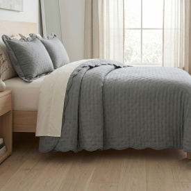 Cobre Leito Queen Percal 300 Fios Toque de Pluma Dupla Face Bold 03 Peças - Chumbo