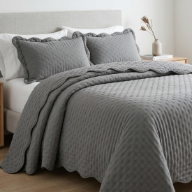 Cobre Leito Queen Percal 300 Fios Toque de Pluma Dupla Face Bold 03 Peças - Chumbo