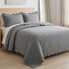 Cobre Leito Queen Percal 300 Fios Toque de Pluma Dupla Face Bold 03 Peças - Chumbo