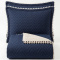 Colcha Queen Percal 300 Fios Matelassê Costurado Pompom 03 Peças - Azul Marinho