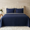 Colcha Queen Percal 300 Fios Matelassê Costurado Pompom 03 Peças - Azul Marinho