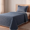 Colcha Solteiro Percal 300 Fios Matelassê Costurado Pompom 02 Peças - Jeans