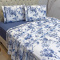 Jogo Cama Casal Percal 300 Fios Toque Macio Confort Print 04 Peças - Rosas Azul