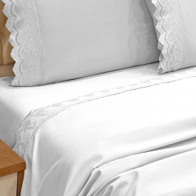 Jogo Cama Percal 300 Fios Bordado Inglês Lauren Casal 04 Peças - Branco