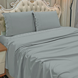 Jogo Cama Percal 300 Fios Bordado Inglês Lauren Queen 04 Peças - Chumbo