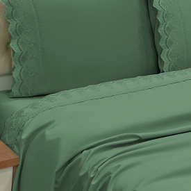 Jogo Cama Percal 300 Fios Bordado Inglês Lauren Queen 04 Peças - Esmeralda
