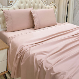 Jogo Cama Percal 300 Fios Bordado Inglês Lauren Queen 04 Peças - Rosê