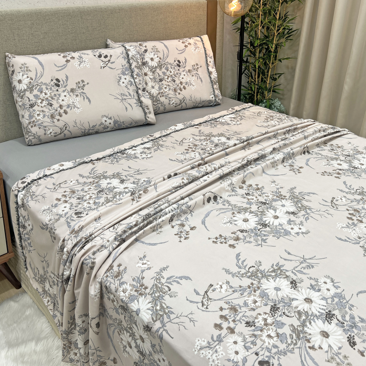 Jogo Cama Queen Percal 300 Fios Toque Macio Confort Print 04 Peças