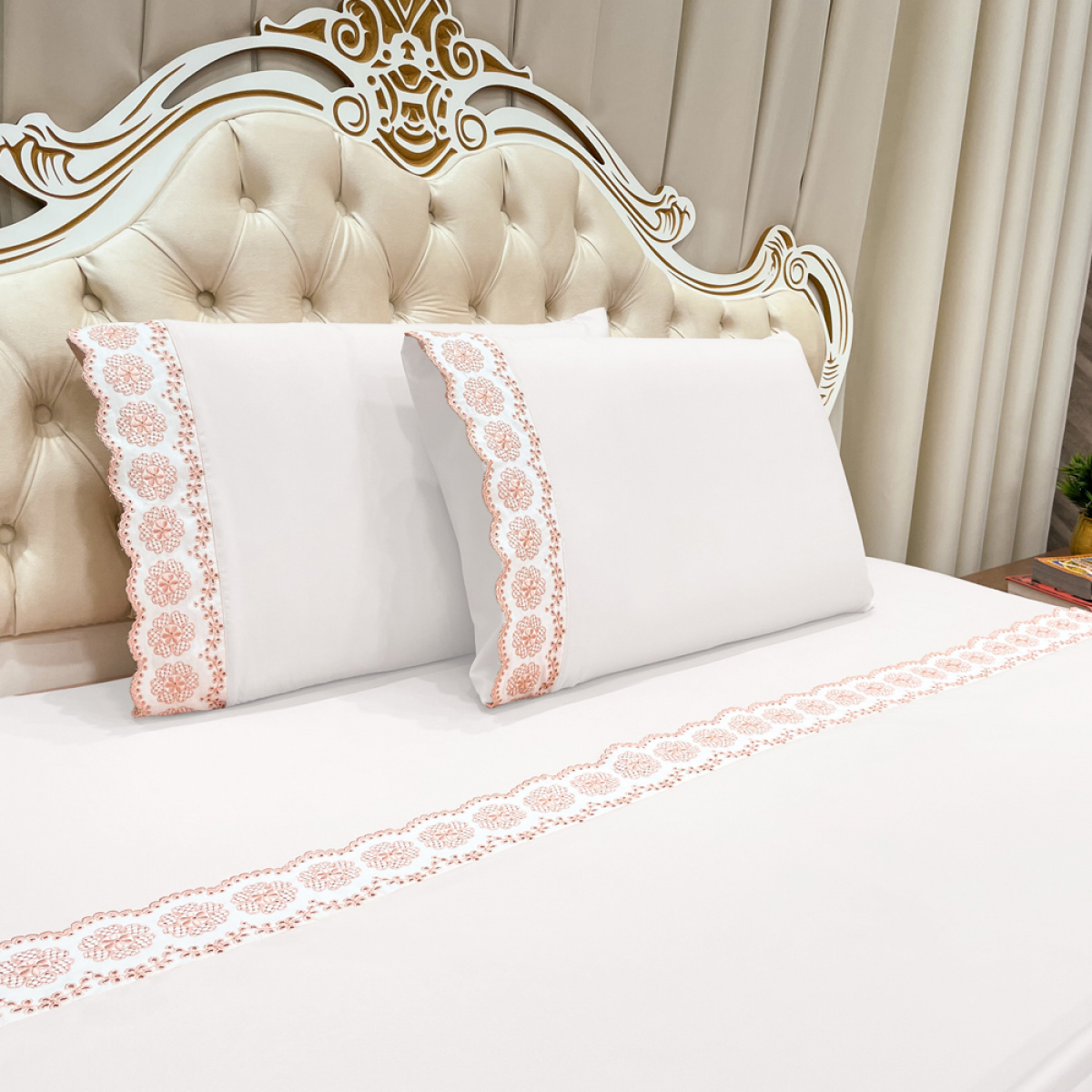 4/7 peças conjunto de cama bordado branco puro algodão rainha rei