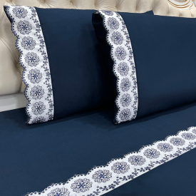 Jogo De Cama Queen Bordado Inglês Broderine Com 4 Peças Azul Nuvem