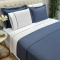 Kit Cobre Leito + Jogo Cama Percal 300 Fios C/ Guipir França Queen 07 Peças - Branco e Azul