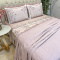 Kit Cobre Leito + Jogo Cama Percal 300 Fios Com Babado Aquarela Queen 07 Peças - Ramo Malva