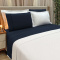 Kit Cobre Leito + Jogo Cama Percal 300 Fios Guipir Vitorini Queen 07 Peças - Branco C/ Marinho