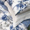 Kit Cobre Leito + Jogo Cama Percal 300 Fios Primavera Queen 07 Peças - Branco C/ Flores Azuis