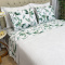 Kit Cobre Leito + Jogo Cama Percal 300 Fios Primavera Queen 07 Peças - Branco C/ Folhas Verdes
