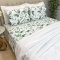 Kit Cobre Leito + Jogo Cama Percal 300 Fios Primavera Queen 07 Peças - Branco C/ Folhas Verdes