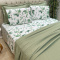 Kit Cobre Leito + Jogo Cama Percal 300 Fios Primavera Queen 07 Peças - Menta C/ Folhas Verdes
