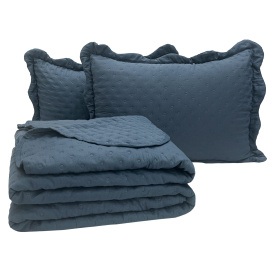 Kit Cobre Leito Percal 300 Fios Toque de Pluma Dupla Face Bold Casal 03 Peças - Azul