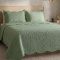 Kit Colcha King Bordado Floral em Relevo C/ Bordas Onduladas Vintage 03 Peças - Verde Oliva