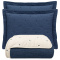 Kit King Cobre Leito + Jogo de Lençol Percal 300 Fios Bordado Inglês Living 06 Peças - Jeans